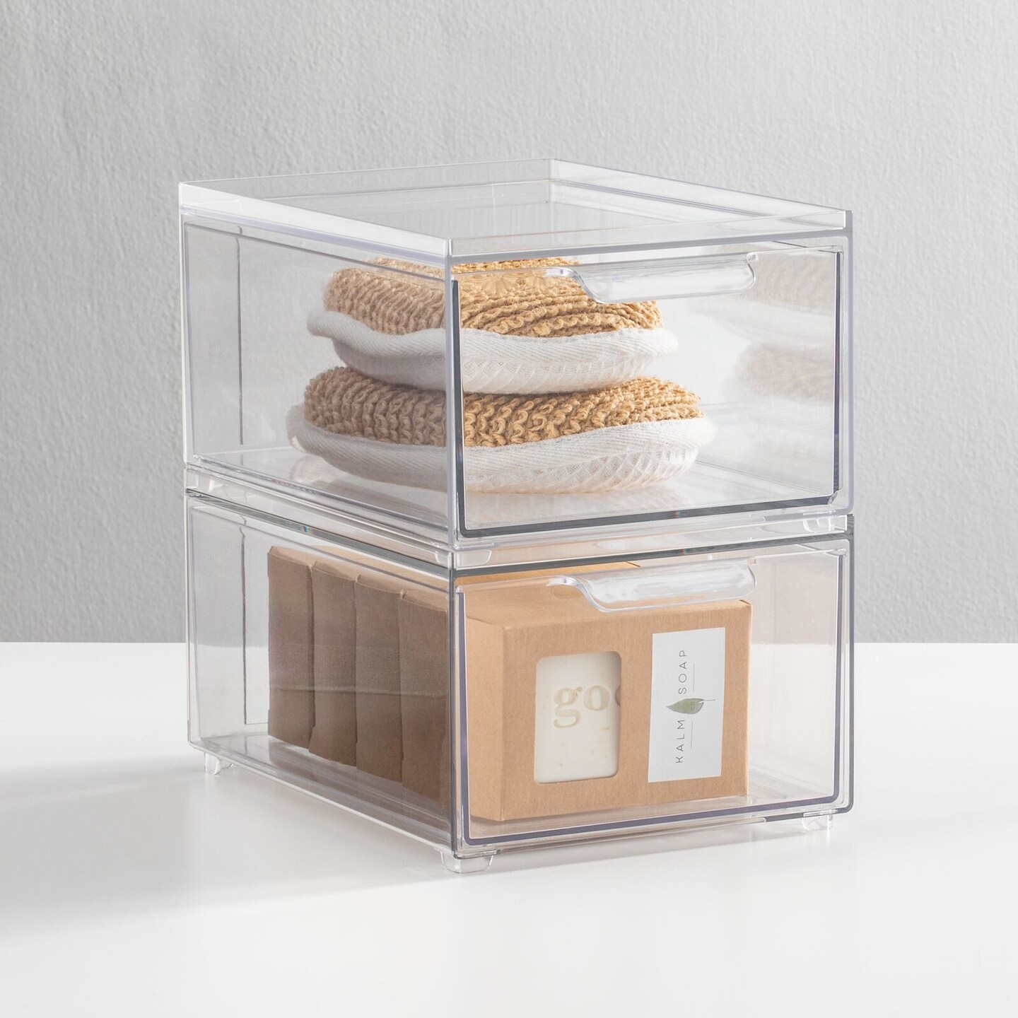 mDesign Plastic Stackable Bathroom Vanity Storage Organizer with Drawer