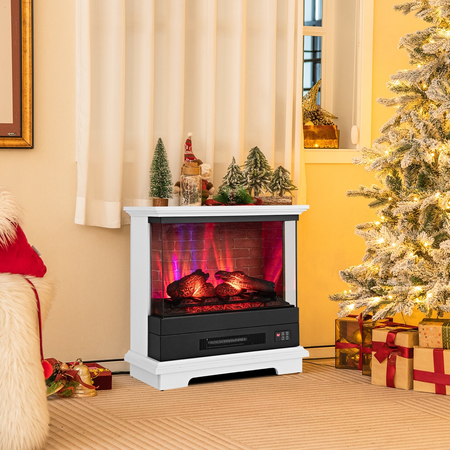 Costway 27'' Electric Fireplace Heater Freestanding 1400W Remote Control Timing Function Brown/Black/White