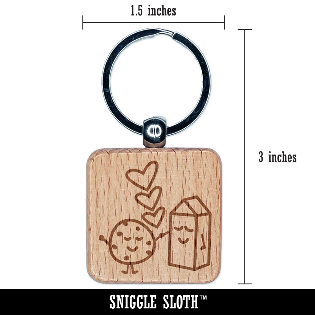 Cookies and Milk Best Friends Hearts Love BFF Engraved Wood Square Keychain Tag Charm