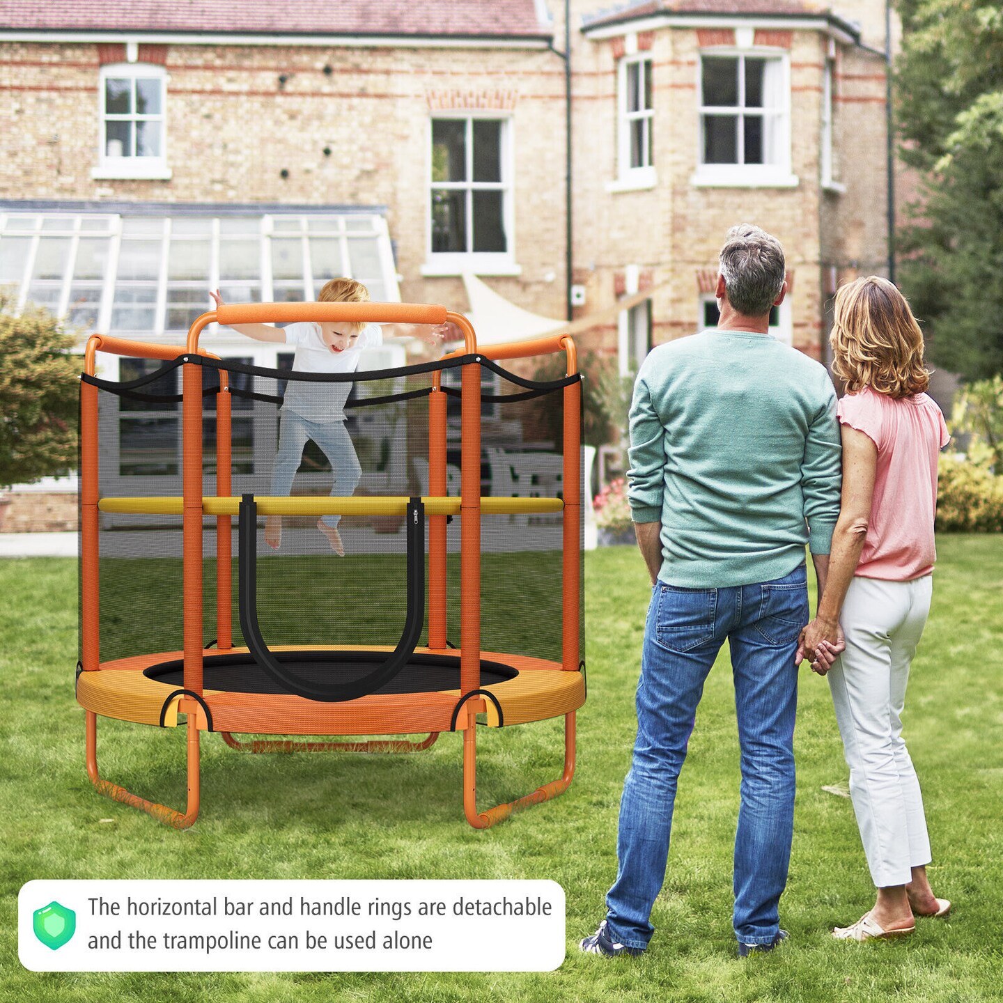 5 Feet Kids 3-in-1 Game Trampoline with Enclosure Net Spring Pad