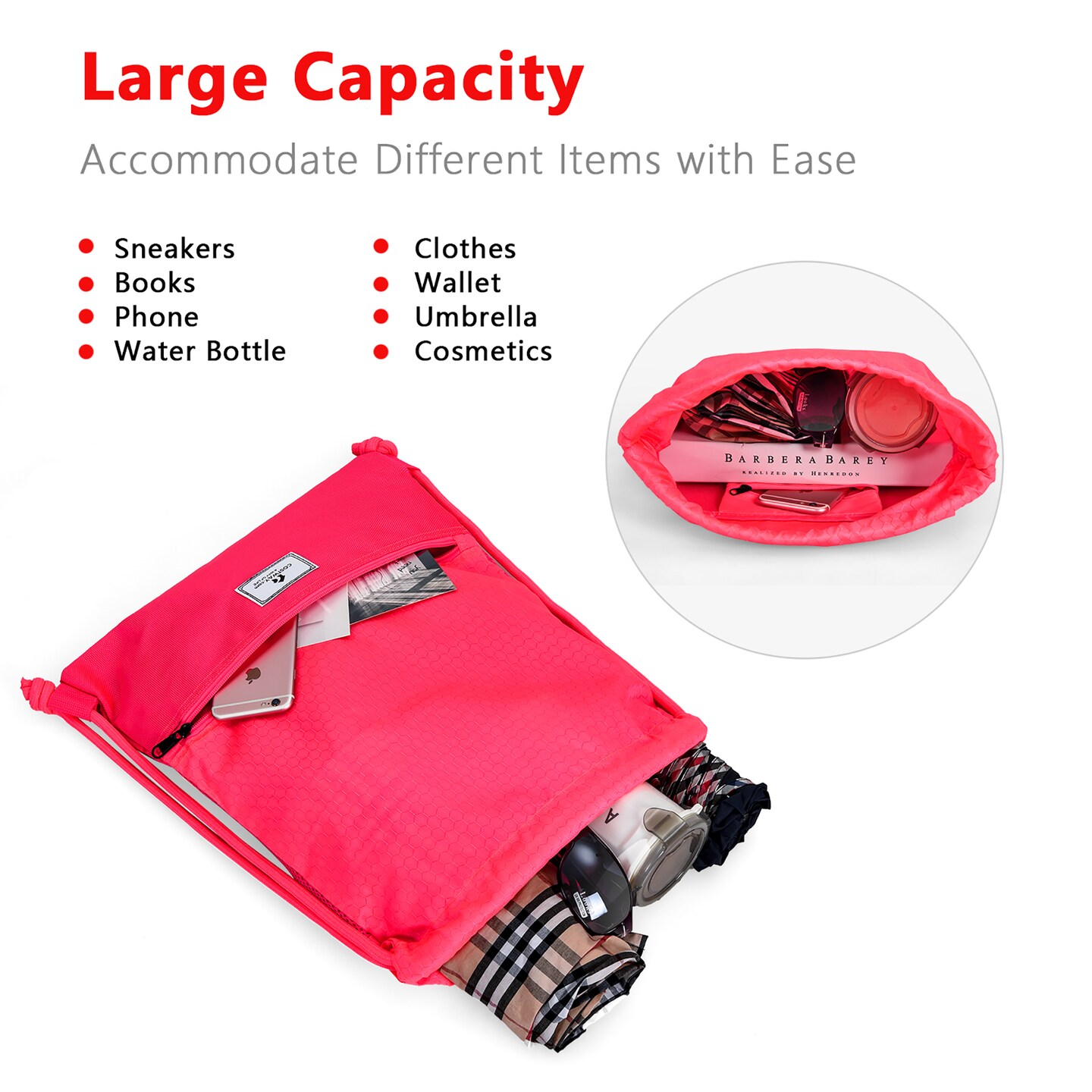 Costway Drawstring Backpack String Bag Folding Sports Sack w/Zipper Pocket Black\Blue\Green\Pink