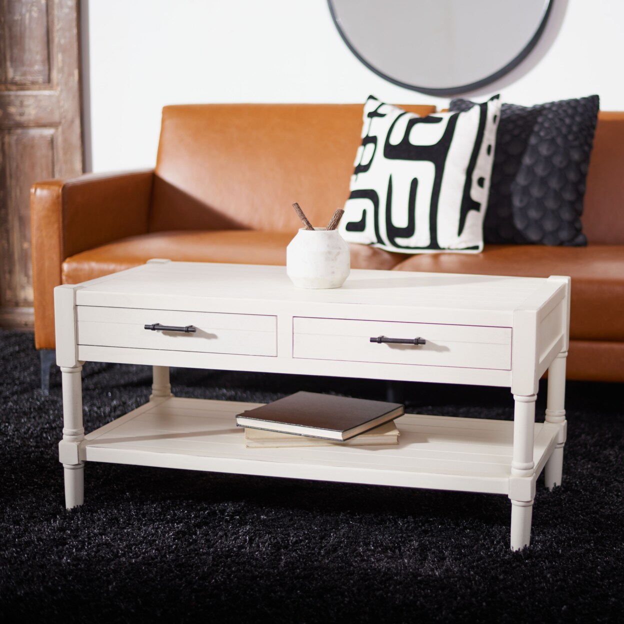 Safavieh   Filbert 2-Drawer Coffee Table Distressed White