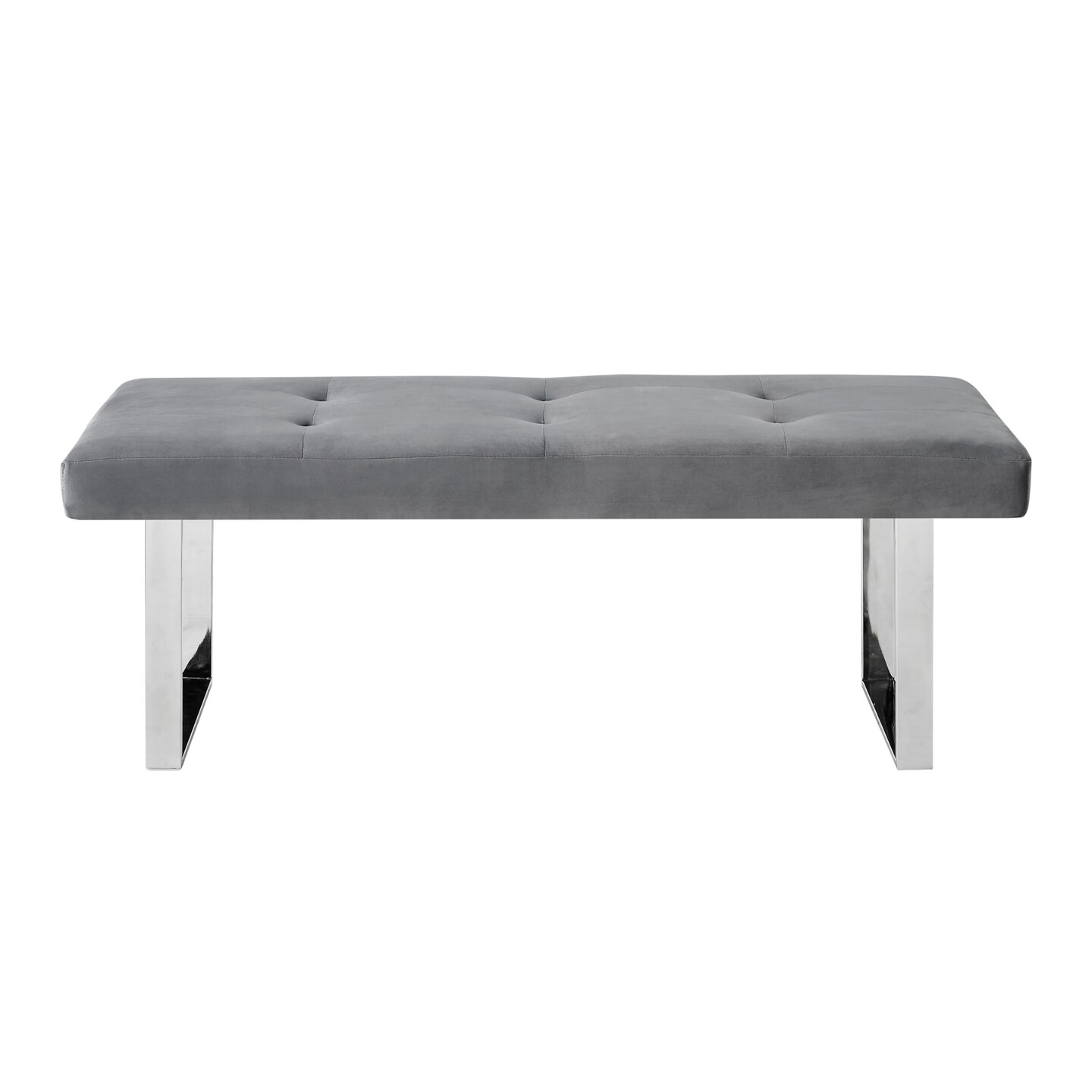 Alonso PU Leather/Velvet Tufted Square Metal Leg Bench With Gold/Chrome Legs