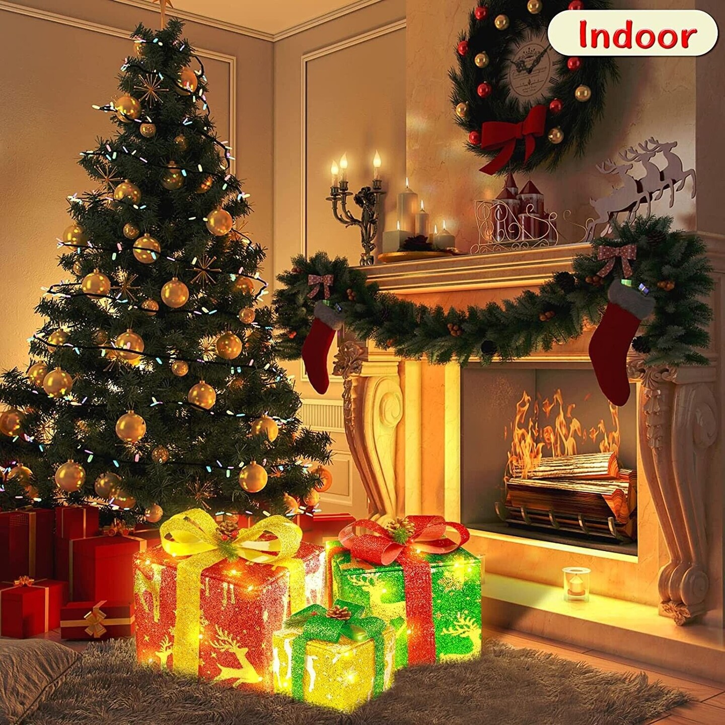 Set of 3 Lighted Christmas Gift Boxes