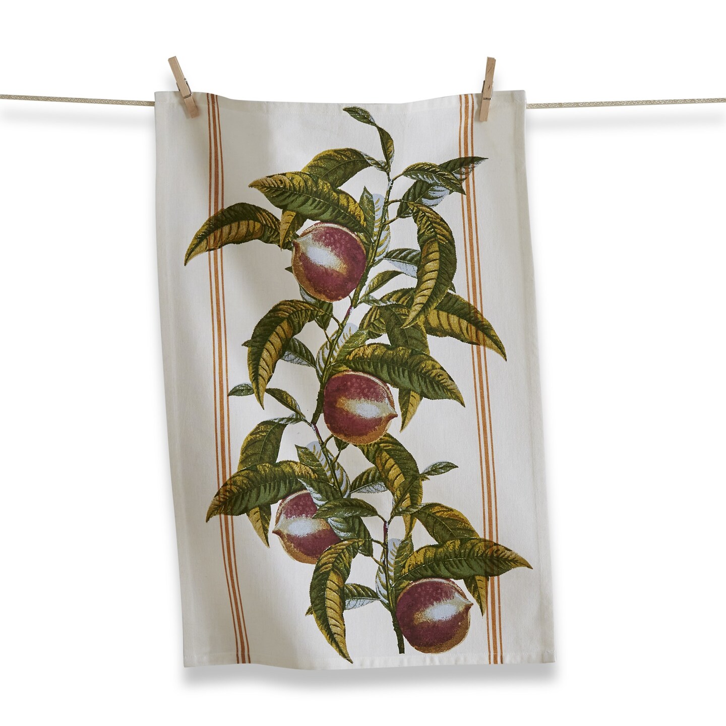 Orchard Peaches All Over Peaches on Vine Print on White Background Cotton   Kitchen Dishtowel 26L x 18W in.