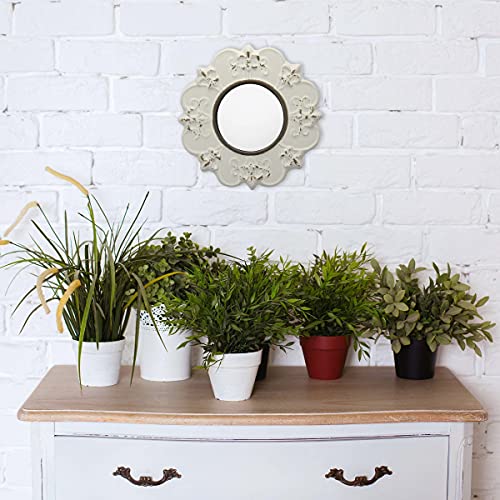 8&#x22; Round Off White Ceramic Accent Wall Mirror with Attached Hanging Loop, Decorative Vintage Decor for the Living Room, Bedroom, Hallway, and Entryway