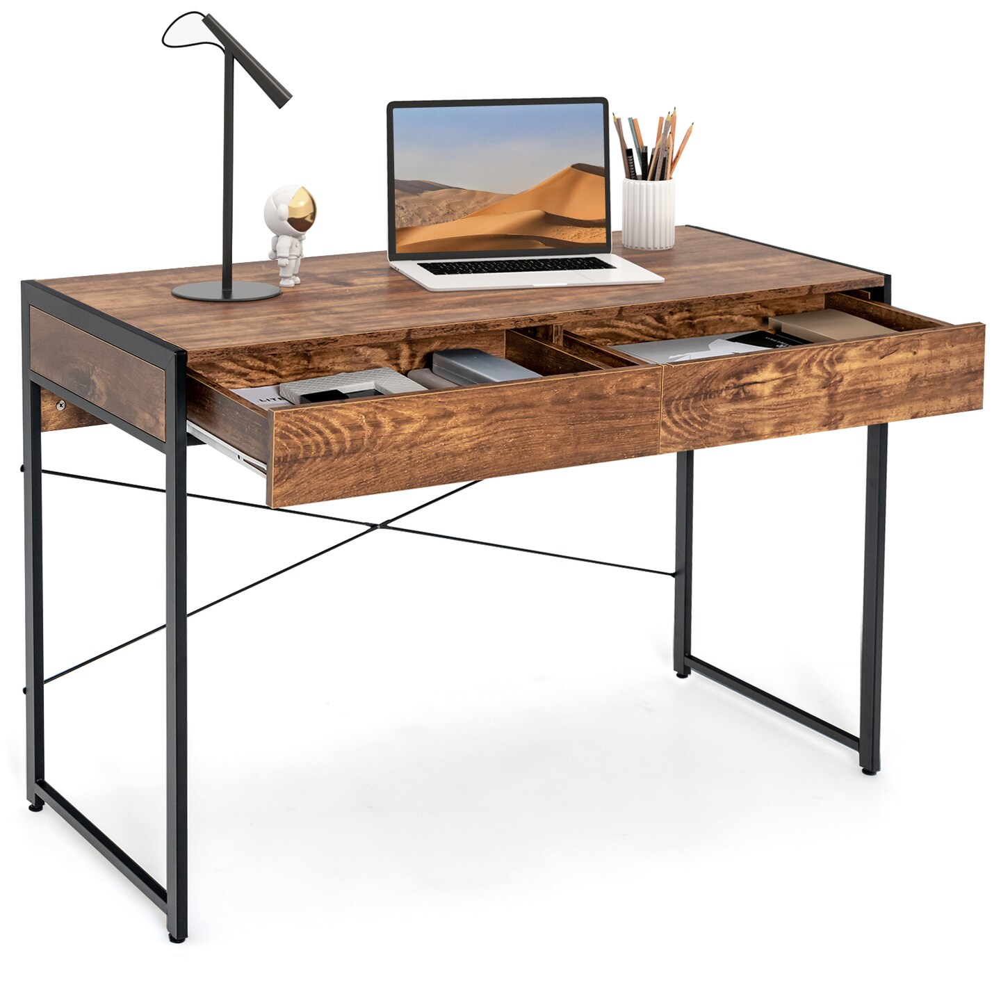 44 Inch Home Office Desk with 2 Separate Drawers and Steel Frame