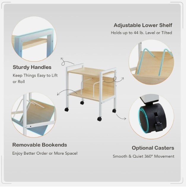 End Table Book Plant Stand on 360° Wheels with Book Shelf