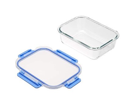 Glass Food Storage Container with BPA-Free Locking Lid - Clear with blue silicone ring, 14 piece set