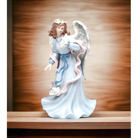 kevinsgiftshoppe Ceramic Angel Holding Peace Dove Music Box Home Decor Religious Decor Religious Gift Church Decor