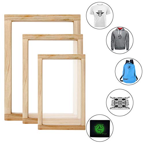 23 Pcs Screen Printing Starter Kit, Include 3 Sizes Wood Silk Screen Printing Frame, Squeegees, Transparency Inkjet Film, Masking Tape and Ink Spatula