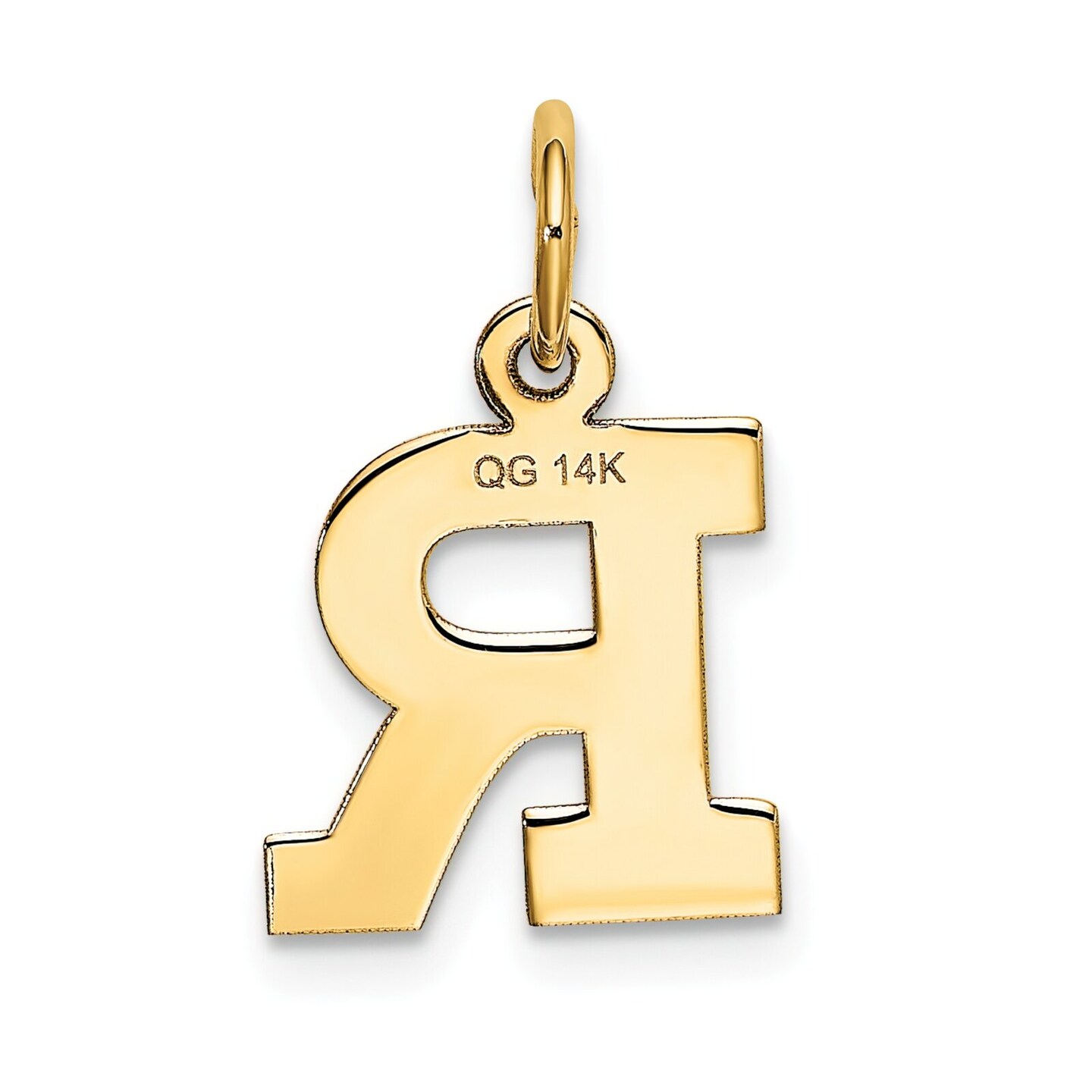 14K Yellow Gold Small Block Intial Letter R Charm Jewerly 18mm x 10mm