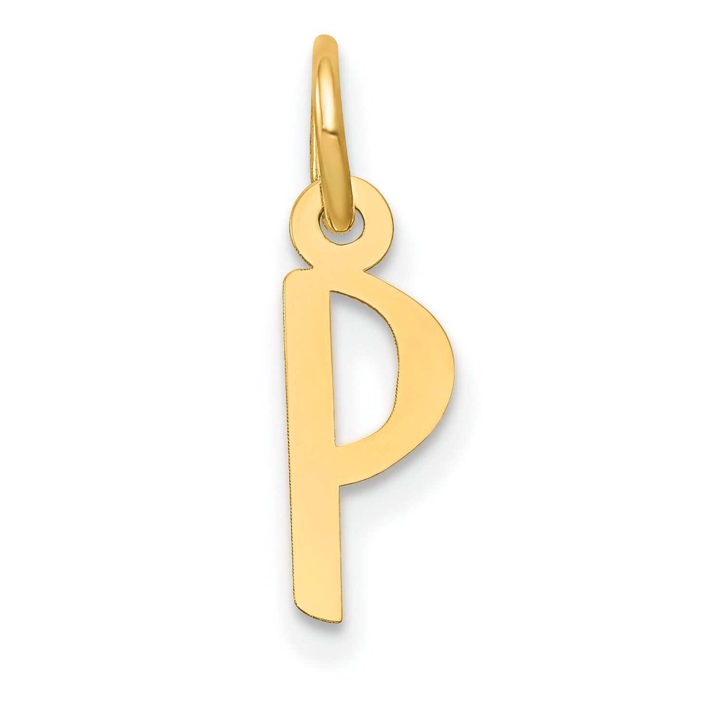 14K Yellow Gold Small Slanted Block Initial P Charm Jewerly