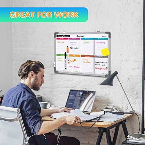 Small Weekly Calendar Dry Erase Whiteboard for Wall 16 x 12 Inches Magnetic Double-Sided Whiteboard Portable for Lists Kitchen Planning Memo Home Office