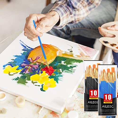 AROIC Acrylic Paint Brush Set 1 Packs / 10 Pcs Watercolor Brushes Painting Brush Nylon Hair Brushes for All Purpose Oil Watercolor Painting Artist Pro
