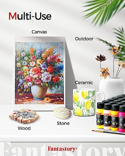 24-Color Acrylic Paint Set (2oz/60ml) Professional Craft Paint Art Supplies Kit for Adults and Kids Includes 12 Brushes for Painting Canvas, Fabric, Rock, Glass, Stone, Ceramic, Model, and Wood