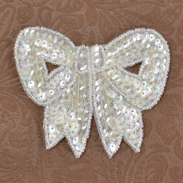 Mini White Beaded Sequin Butterfly Appliques