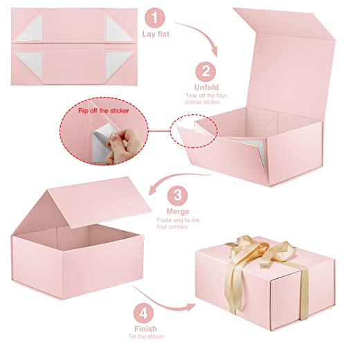 MOYEUPAC Gift Box 9&#x22; X 7&#x22; X 4&#x22; with Magnetic Closure Lid for Gift Packaging, Gift Box for Father&#x27;s Day, Mother&#x27;s Day, Presents Christmas and Various Holidays (Pink)