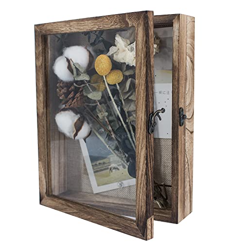 GraduationMall 8x10 Shadow Box Frame Solid Wood Glass Door Display Case with Linen Back and 6 Stick Pins,1.5 inches Interior Depth,Ideal for Memorabilia Pictures Flowers Medals Tickets