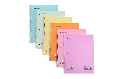 Spiral Notebooks Pastel College Ruled 6-Pack for School, Office, Business, and Professional Use 70 Sheets