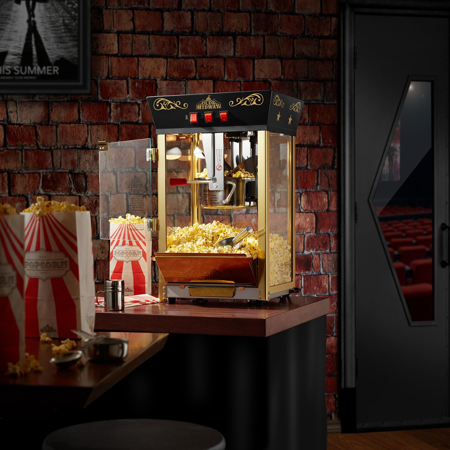 Olde Midway Movie Theater-Style Popcorn Machine Maker with 10-Ounce Kettle, Vintage-Style Countertop Popper