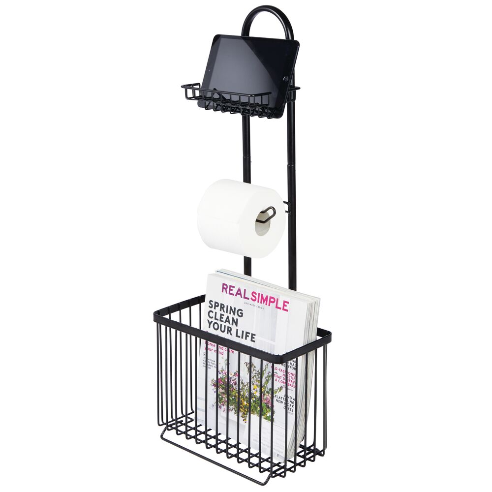 mDesign Metal Free Standing Toilet Paper Stand/Dispenser, Holds Tablet