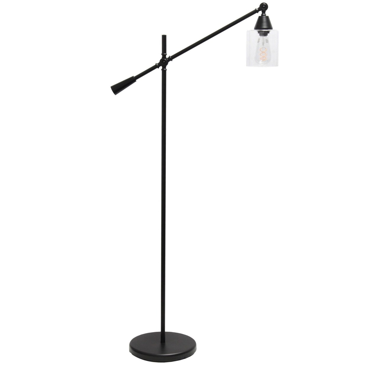 Elegant Designs Home Decorative Pivot Arm Floor Lamp with Glass Shade, Black