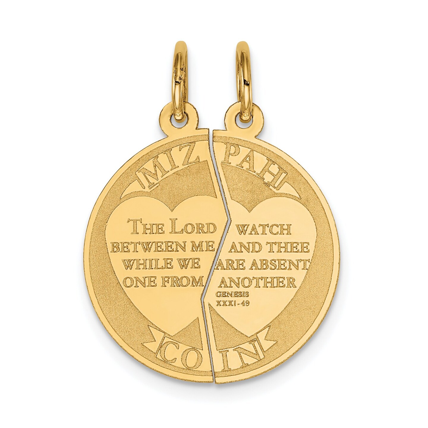 14K Yellow Gold Mizpah Charm Pendant Jewish Jewelry 26mm x 20mm