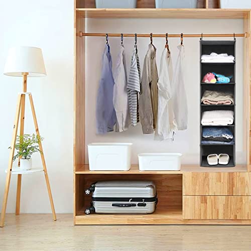 MAX Houser 6 Tier Shelf Hanging Closet Organizer, Closet Hanging Shelf with  2 Sturdy Hooks for Storage, Foldable (Grey)