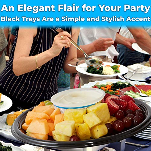 3 Pck Heavy Duty, Recyclable 12 in. Serving Tray and Lid 3pk. Large, Black Plastic Party Platters with Clear Lids Dishware Plate, Elegant Round Banquet or Catering Trays for