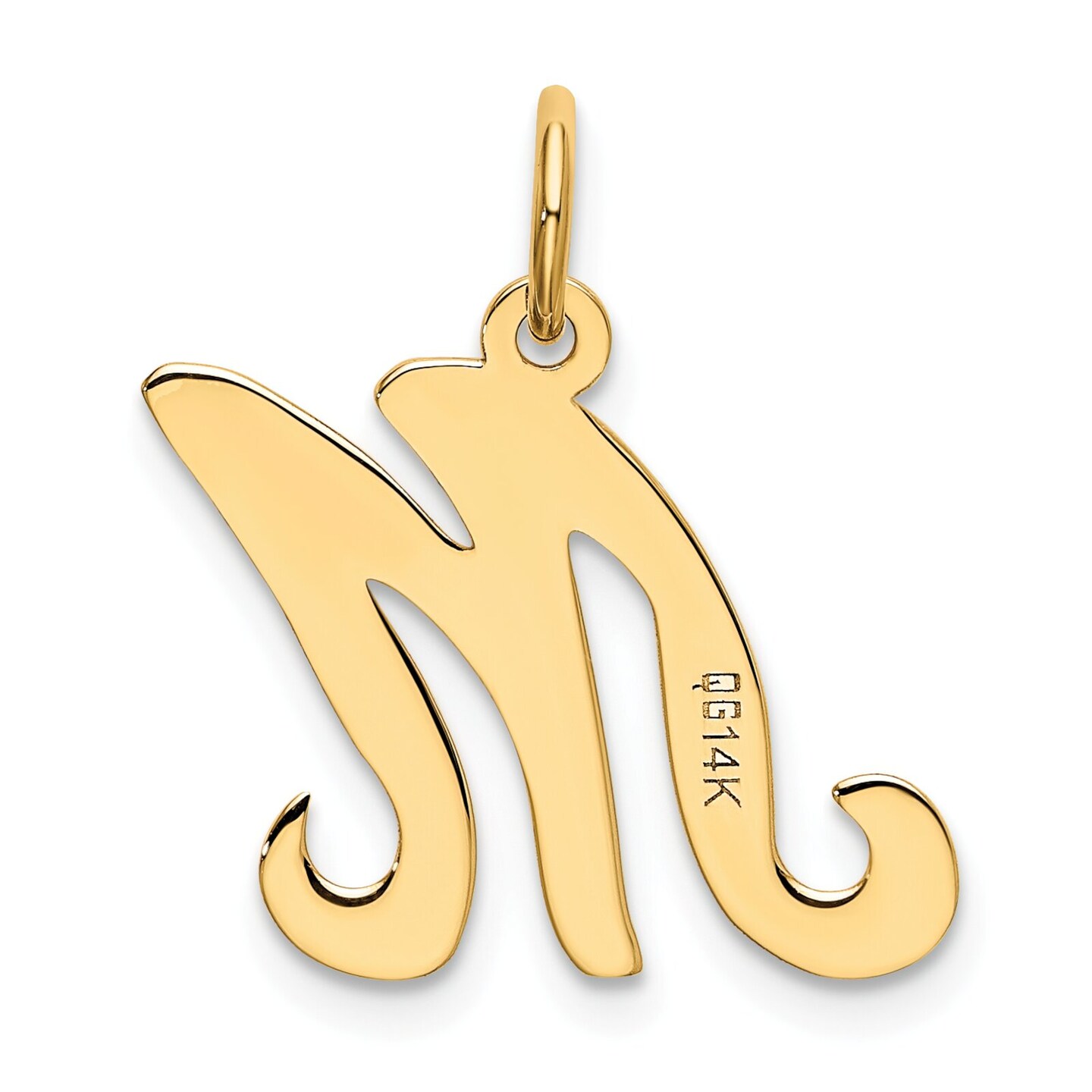 14K Gold Polished Fancy Initial Letter M Charm Pendant Jewerly 20mm x 11mm