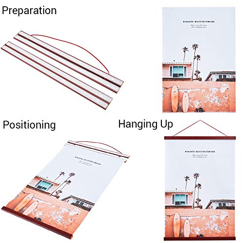 Magnetic Poster Hanger Frame, 8x10 8x12 8x24 Light Wood Wooden Magnet Canvas Artwork Print Dowel Poster Hangers Frames Hanging Kit (Mahogany, 8&#x22;)