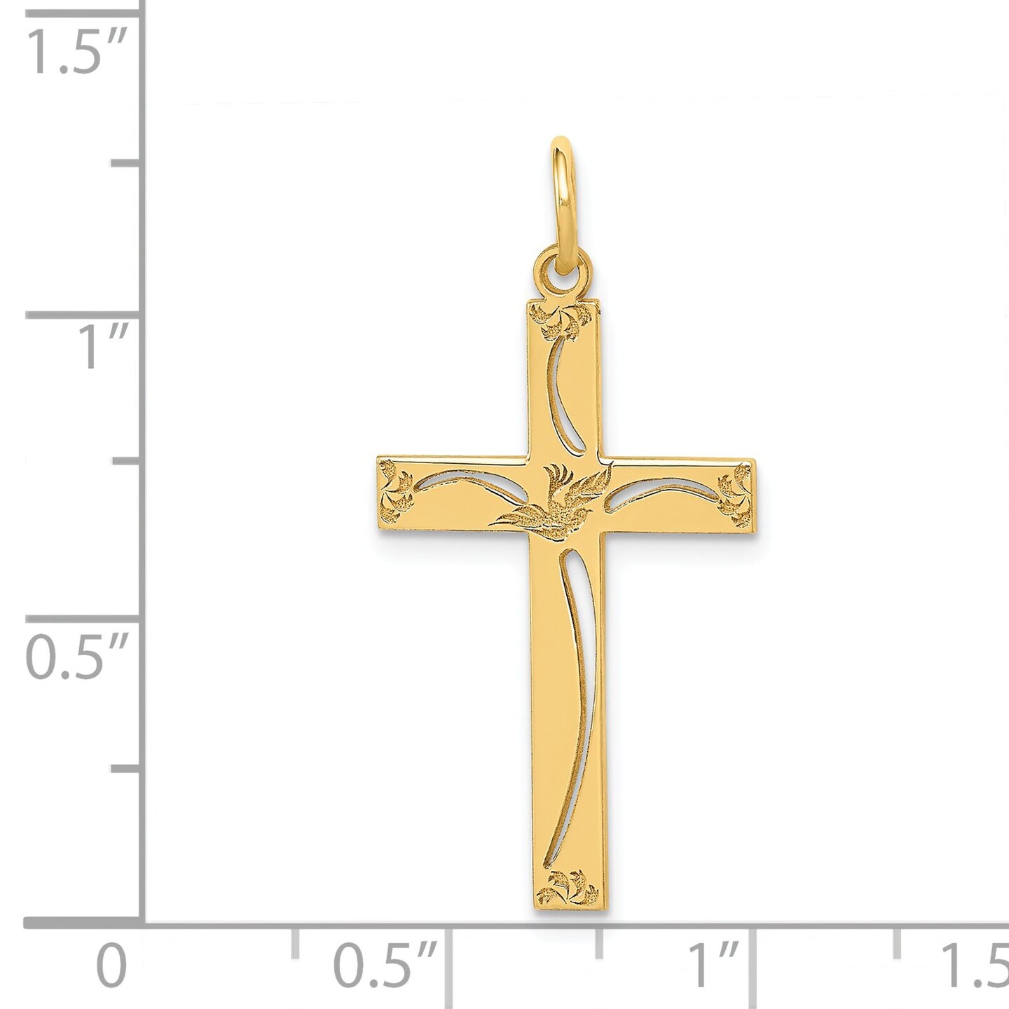 14K Gold Laser Designed Cross Pendant Charm Jewelry 31 x 17mm