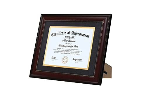 8.5 x 11 Diploma Frame - Classic Mahogany Display with Black Over Gold Mat, Fits 8.5x11-Inch with Mat or 11x14 Document & Certificate Without Mat, Wide Molding with Gold Beads, Includes Hanging Hardware for Wall and Tabletop Display