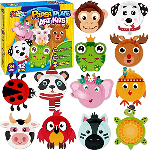 12 Paper Plate Art Kit Toy for 3, 4, 5 Year Old Boys Girls Toddlers, DIY Animal Art Supplies For Children Preschool Classroom/ Birthday/ Party Favor/ Christmas Game Crafts