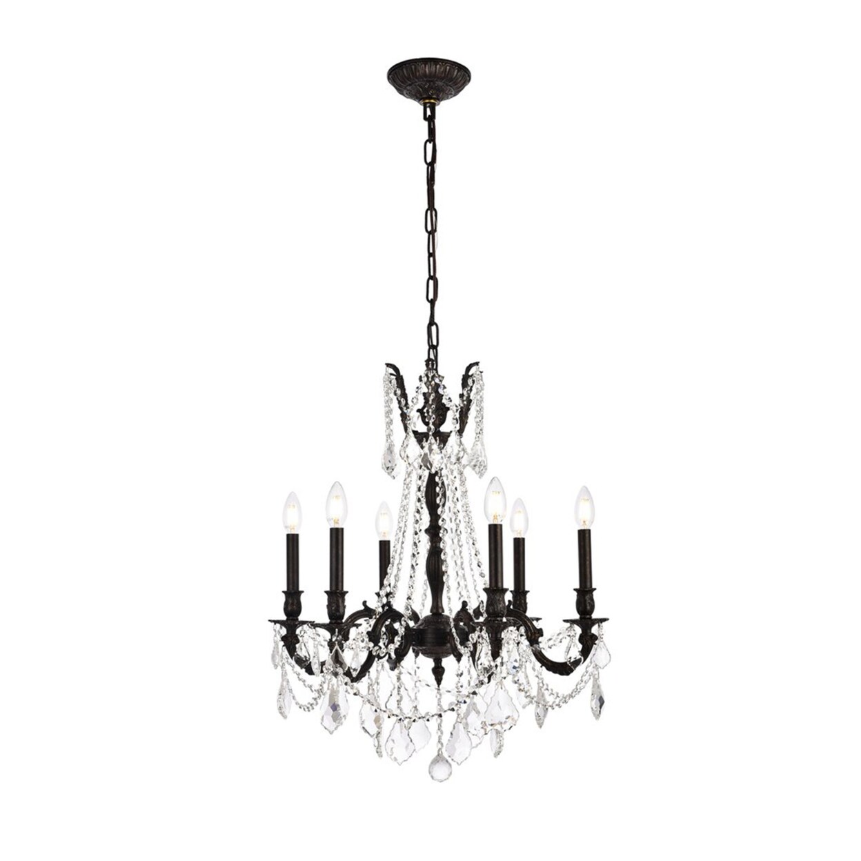 Elegant Lighting Traditional Home Decorative Brass Rosalia 6 Light Dark Bronze Chandelier Royal Cut Crystal
