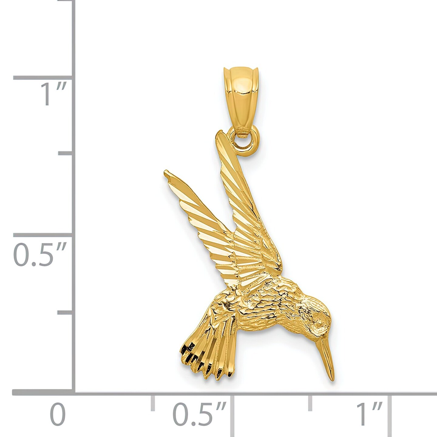 14K Yellow Gold Hummingbird Pendant Charm Jewelry 25mm x 13mm