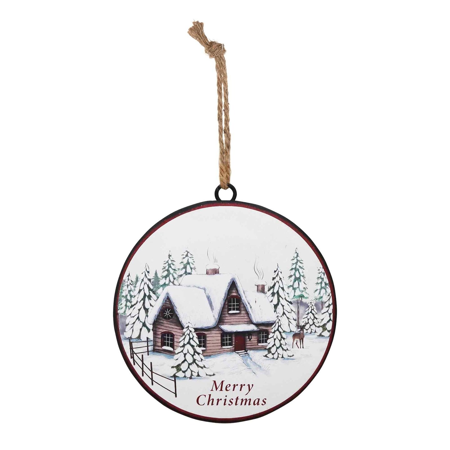 Melrose &#x22;Merry Christmas&#x22; Cabin Disc Ornaments - 6&#x22; - Multi-Color - 12ct