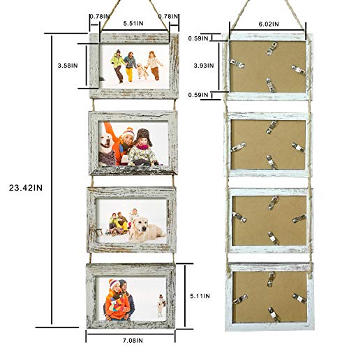 SESEAT 4x6 Wall Hanging Picture Frames Collage with 4 Opening Distressed  White Frames