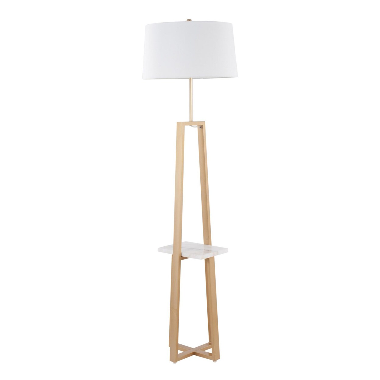 Lumisource Cosmo Shelf Contemporary, Glam Floor Lamp in White Marble and Gold Metal with White Linen Shade by