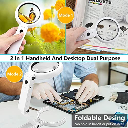 30X 10X Magnifying Glass with Light and Stand, Foldable Handheld Magnifying  Glass 18 LED Illuminated Lighted Magnifier for Macular Degeneration