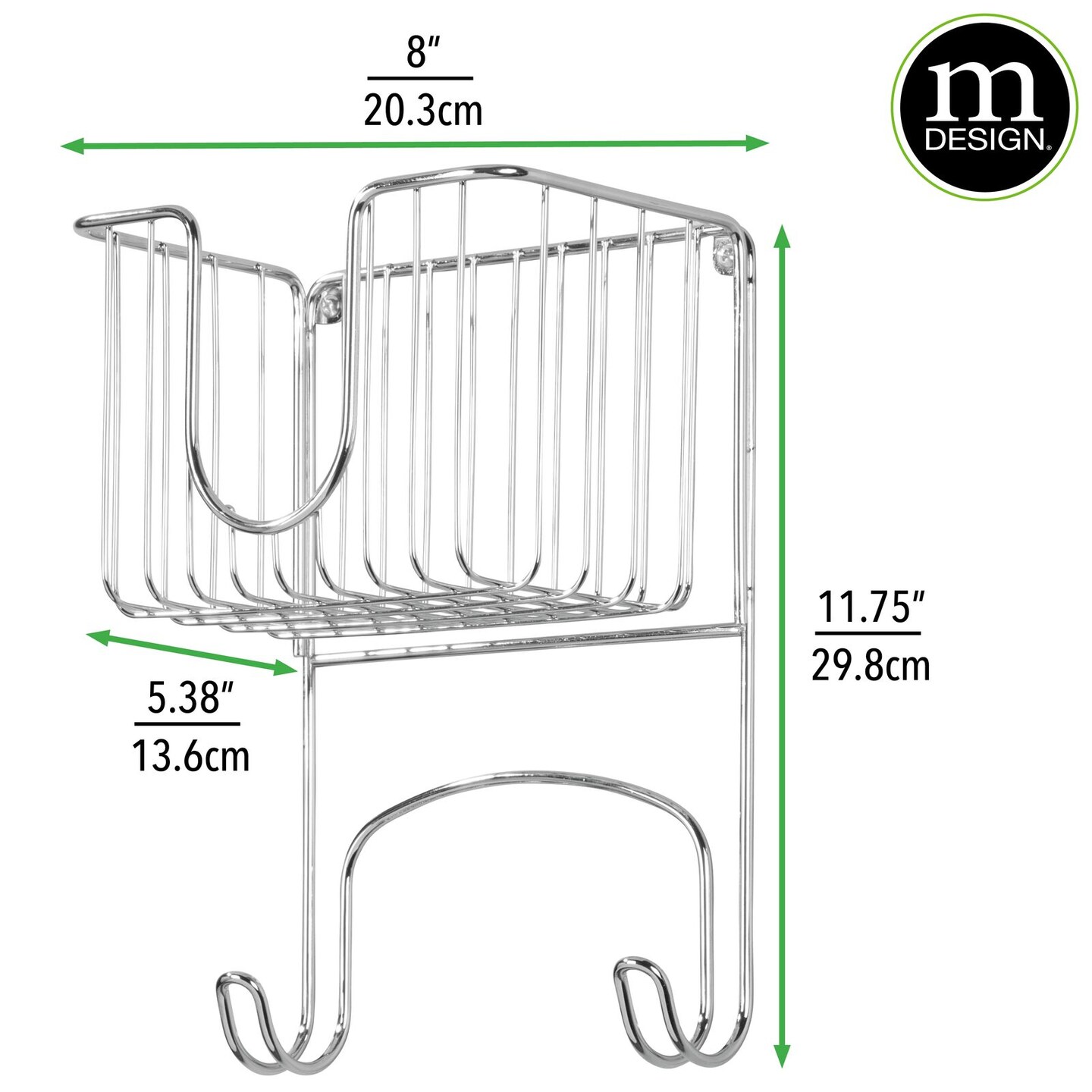 mDesign Metal Wall Mount Ironing Board Holder with Small Storage Basket