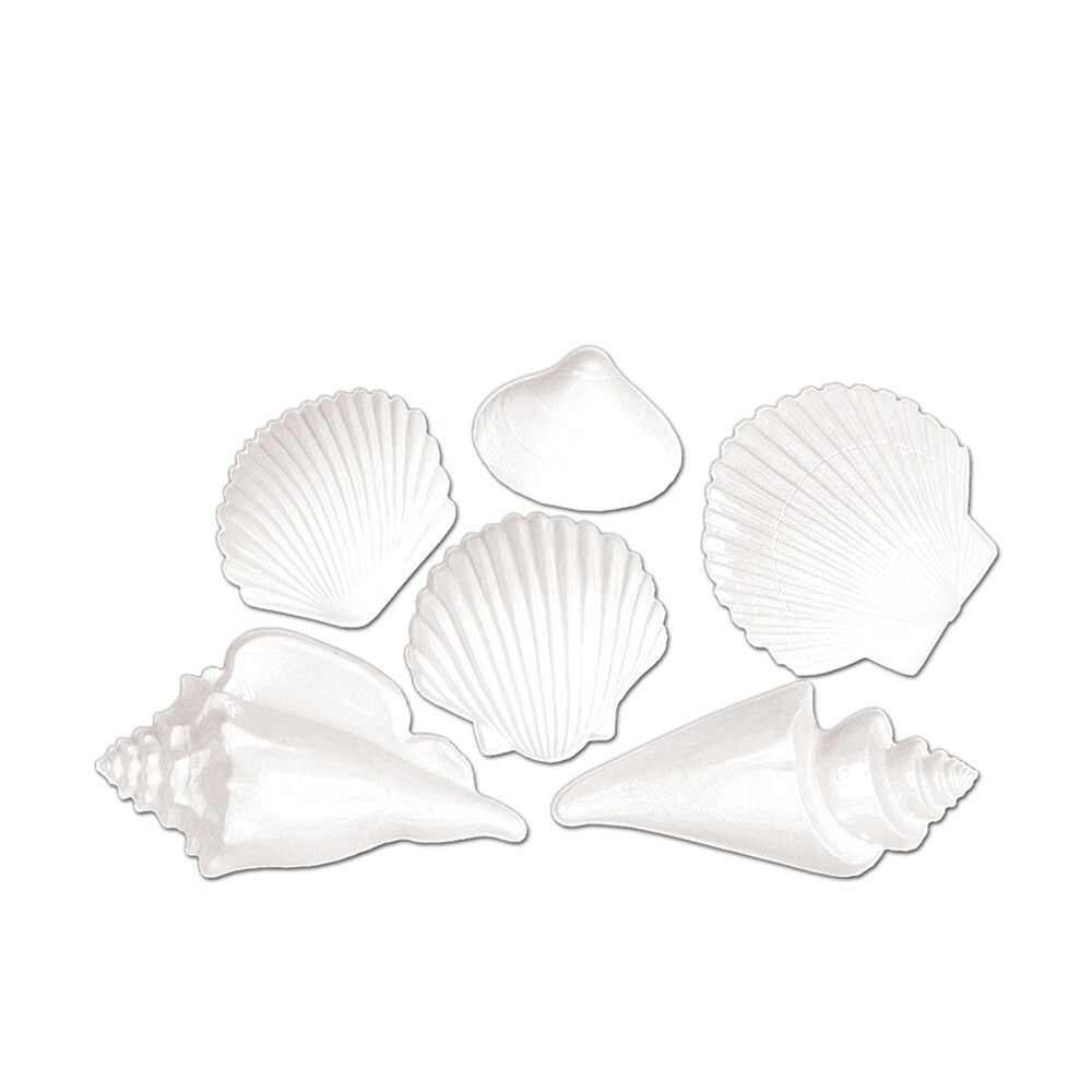Beistle White Plastic Seashells 7 1 By 2&#x22;-15 3 By 4&#x22; - 12 Pack (6 Per Package)