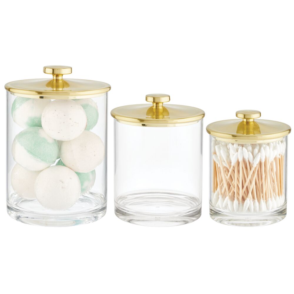 Mini Glass Apothecary Jars-Cotton Jar-Bathroom Storage Organizer Canisters Set of 3