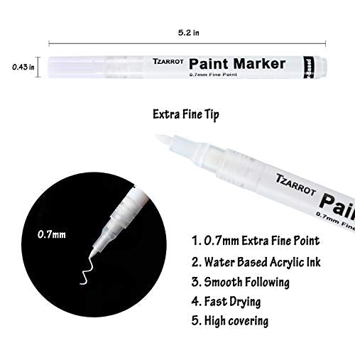 White Paint Pen 8-Pack 0.7mm Acrylic Paint Pens Includes 2 White, 2 Black, 2 Gold, 2 Silver Permanent Markers for Wood, Rock, Fabric, Metal, Plastic, and Ceramic Extra Fine Tip