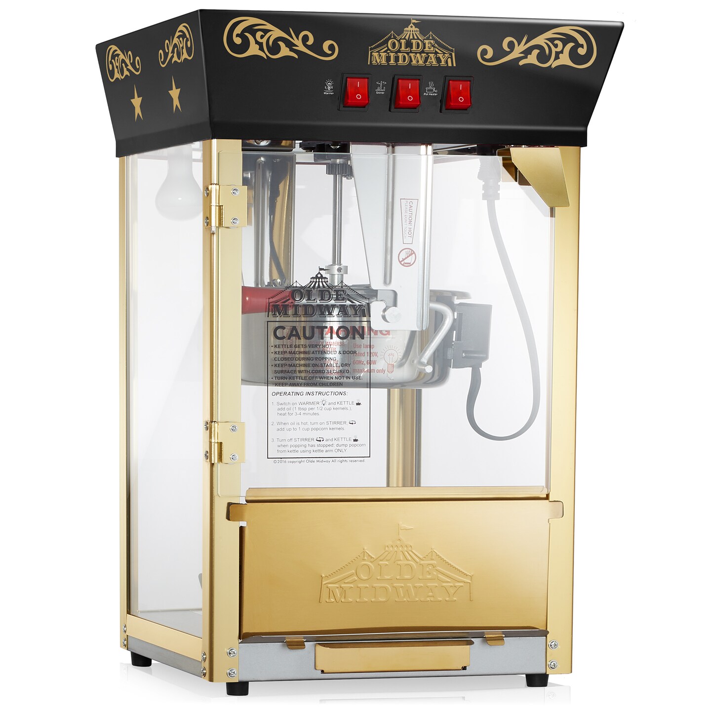 Olde Midway Movie Theater-Style Popcorn Machine Maker with 10-Ounce Kettle, Vintage-Style Countertop Popper