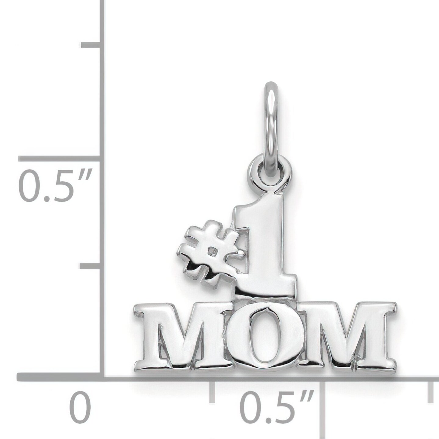 14K White Gold #1 Mom Charm Mother Family Jewelry 18mm x 15mm