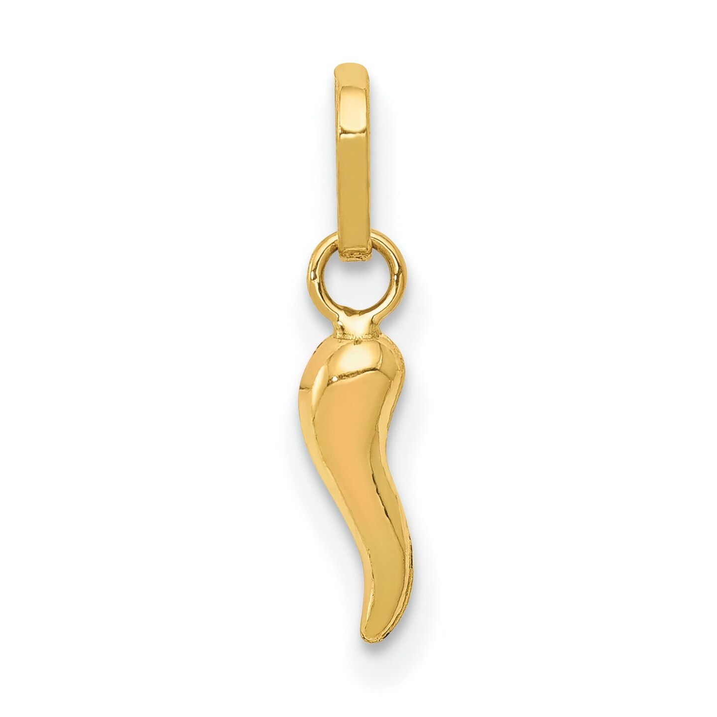 14K Yellow Gold Italian Horn Good Luck Charm Jewelry 12mm x 3mm