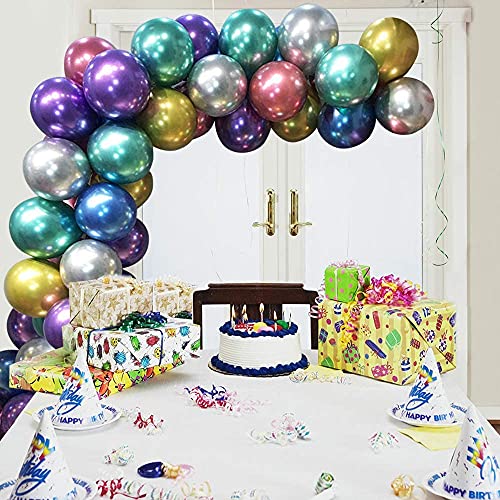 100 Pack 12 Inch Metallic Chrome Latex Balloons - Assorted Colors for Birthday, Baby Shower, and Wedding Decorations