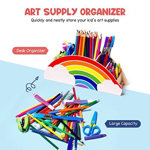 GAMENOTE Wooden Pen Holder &#x26; Pencil Holders - Rainbow Supply Caddy Phone Holder Desk Organizer for Office Supplies Makeup Brush Classroom Organization for Women &#x26; Kids